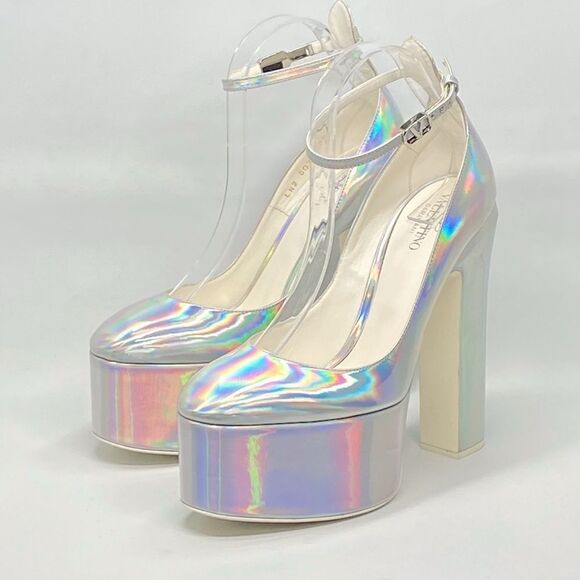 Valentino Garavani Tan-Go 155 iridescent patent-leather platform pumps size 39.5 - Picture 5 of 16